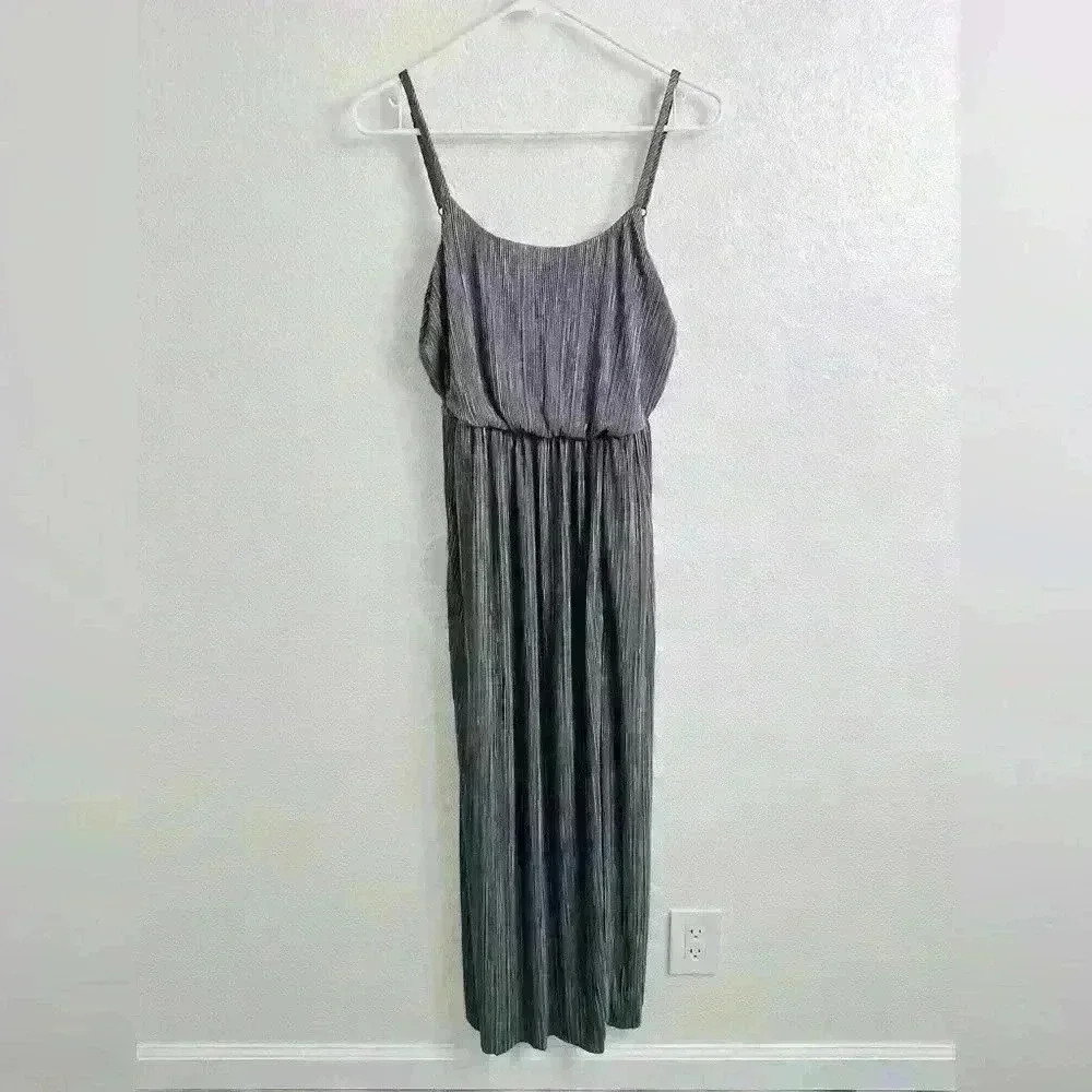 BCBGeneration Silver Pleated Maxi Dress With Long Side Slit Size XXS